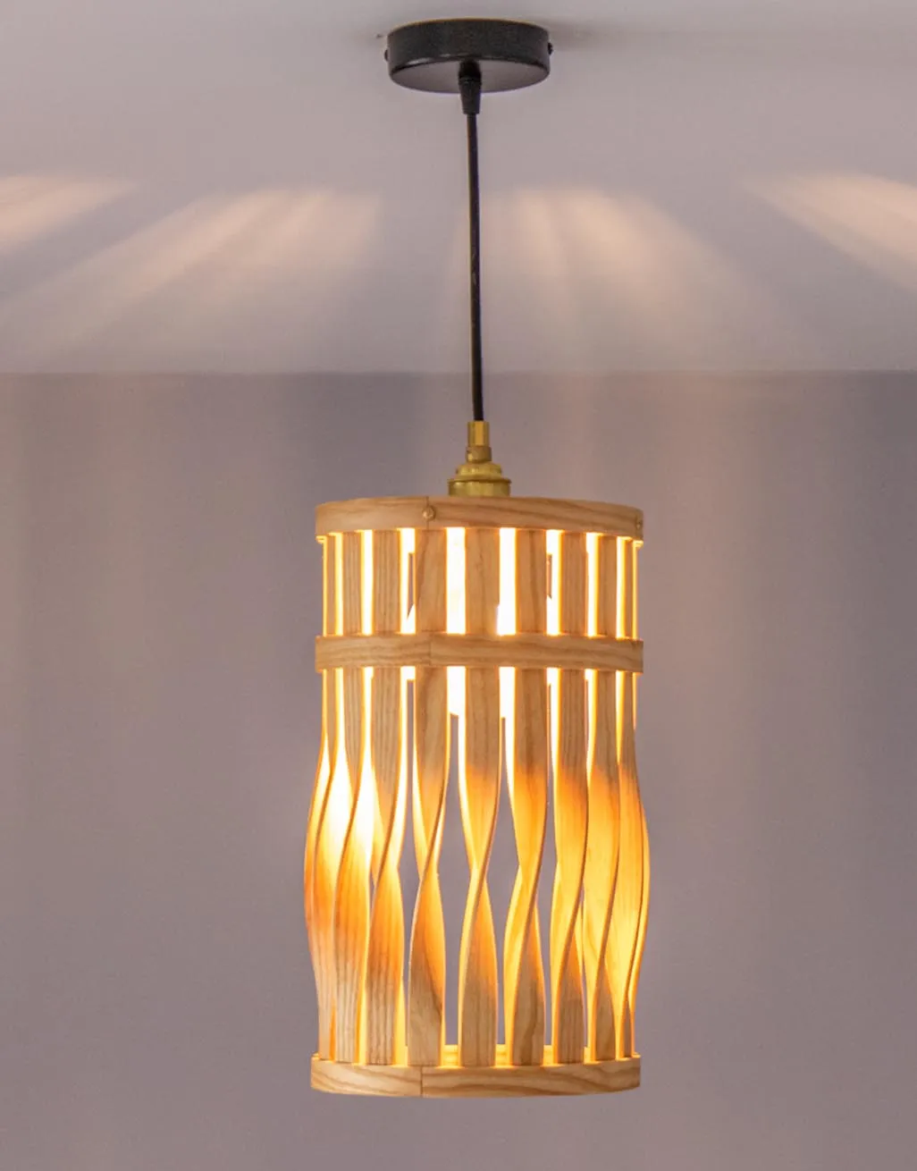Fabbri Wooden Steam Bent Lamp Shade Light On